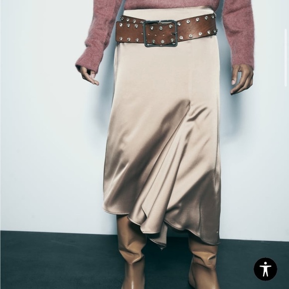 Zara Dresses & Skirts - NEW Zara A-LINE SILHOUETTE SATIN EFFECT SKIRT tan cream